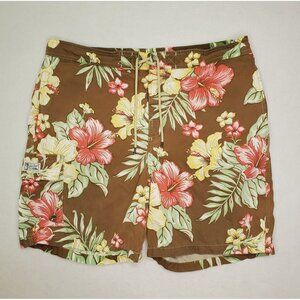 Polo By Ralph Lauren Swim Trucks Hawaiian Brown Floral‎ Vintage Men's L
